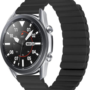 Magnetic Silicone Strap, black, on a watch, 3/4 front view