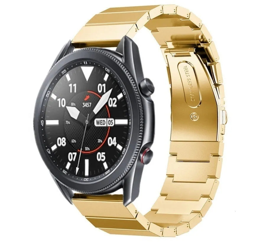 Premium Metal Strap, gold, on a watch, 3/4 front view
