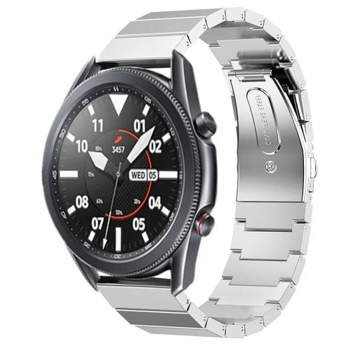 Premium Metal Strap, silver, on a watch, 3/4 front view