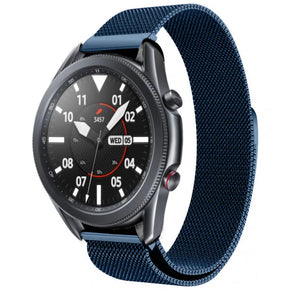 Milanese Strap, blue, on a watch, 3/4 front view