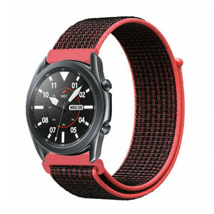 Nylon Strap, black/coral, on a watch, 3/4 front view