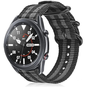 Nylon Buckle Strap, black/grey, on a watch, 3/4 front view