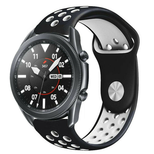 Silicone Sport Strap, black/white, on a watch, 3/4 front view