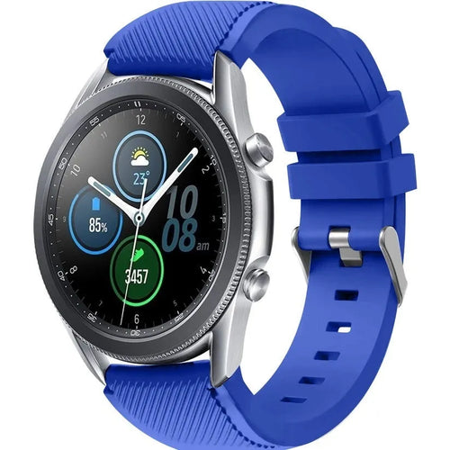 Twill Silicone Strap, blue, on a watch, 3/4 front view