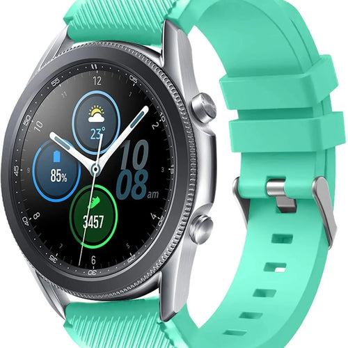 Twill Silicone Strap, aqua, on a watch, 3/4 front view