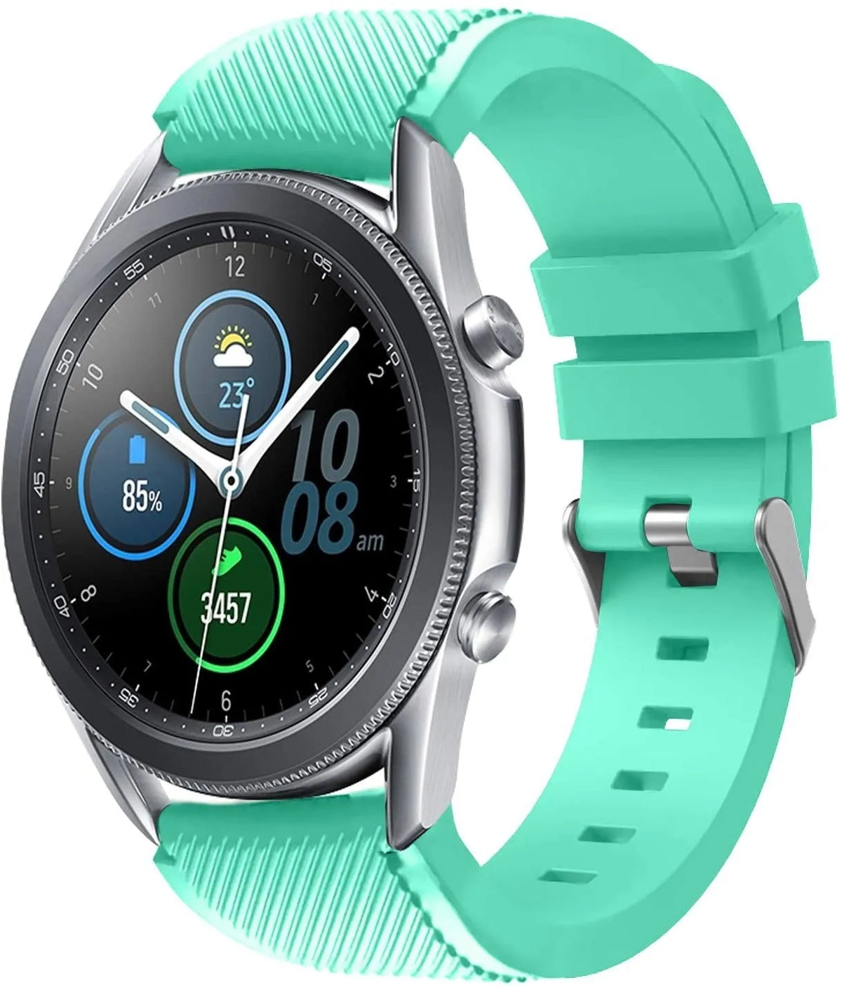 Twill Silicone Strap, aqua, on a watch, 3/4 front view