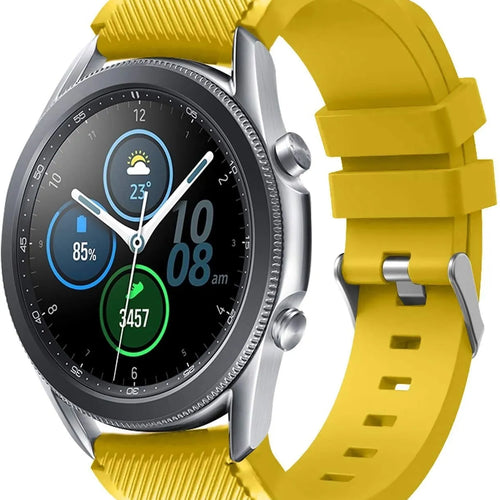 Twill Silicone Strap, yellow, on a watch, 3/4 front view