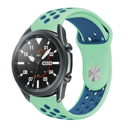 Silicone Sport Strap, aqua/blue, on a watch, 3/4 front view