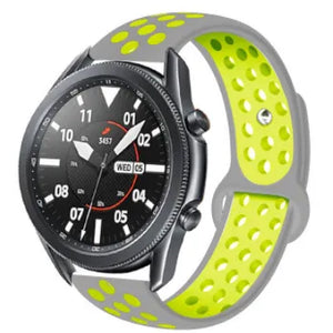 Silicone Sport Strap, grey/yellow, on a watch, 3/4 front view