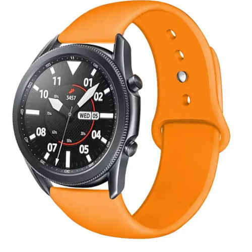 Silicone Sport Strap, orange, on a watch, 3/4 front view
