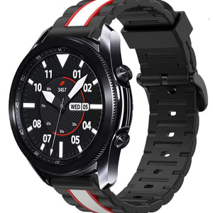 Silicone Special Edition Strap, black/white, on a watch, 3/4 front view