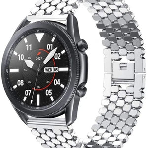 Steel Strap Hexagons, silver, on a watch, 3/4 front view