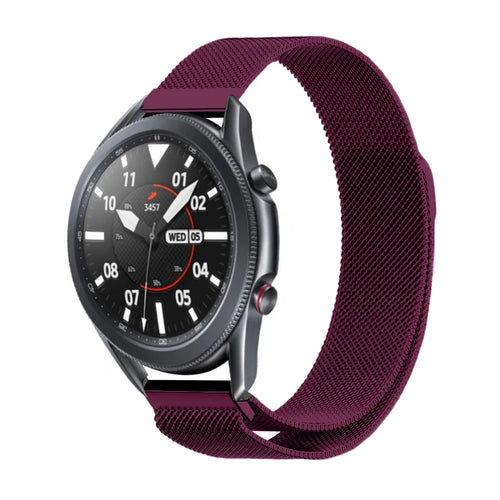 Milanese Strap, purple, on a watch, 3/4 front view