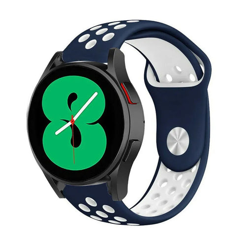 Silicone Sport Strap, blue/white, on a watch, 3/4 front view