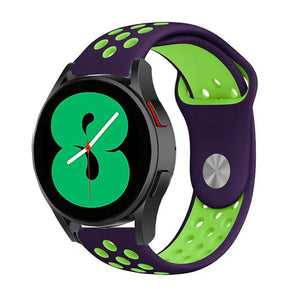 Silicone Sport Strap, purple/green, on a watch, 3/4 front view