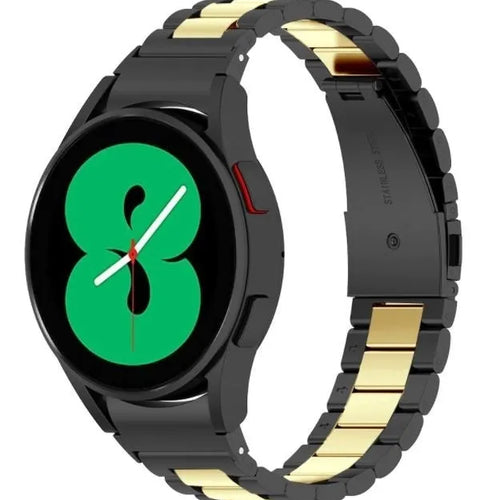 Steel Strap, black/gold, on a watch, 3/4 front view