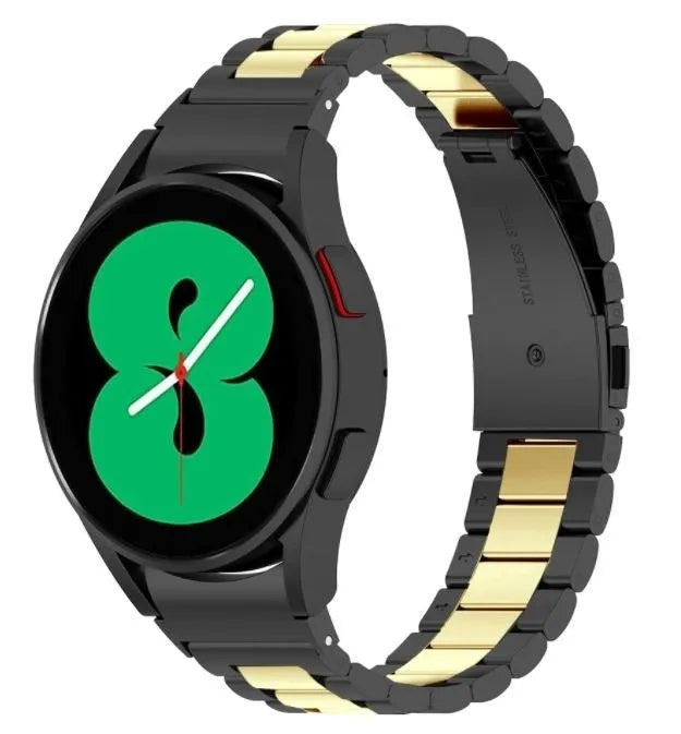 Steel Strap, black/gold, on a watch, 3/4 front view