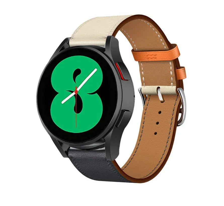 Leather Strap 'Duo', dark blue, on a watch, 3/4 front view