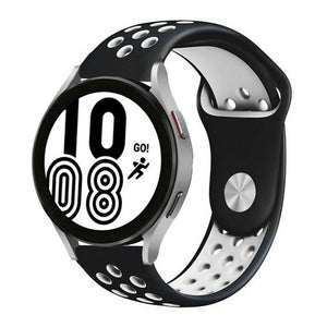 Silicone Sport Strap, black/white, on a watch, 3/4 front view