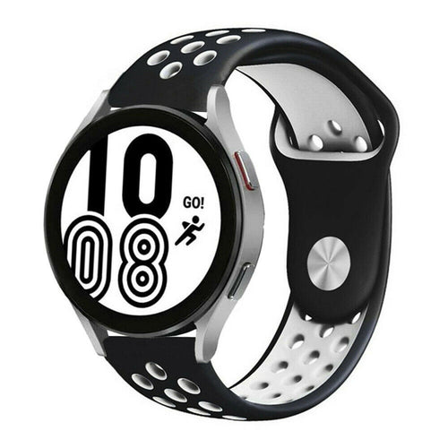 Silicone Sport Strap, black/white, on a watch, 3/4 front view