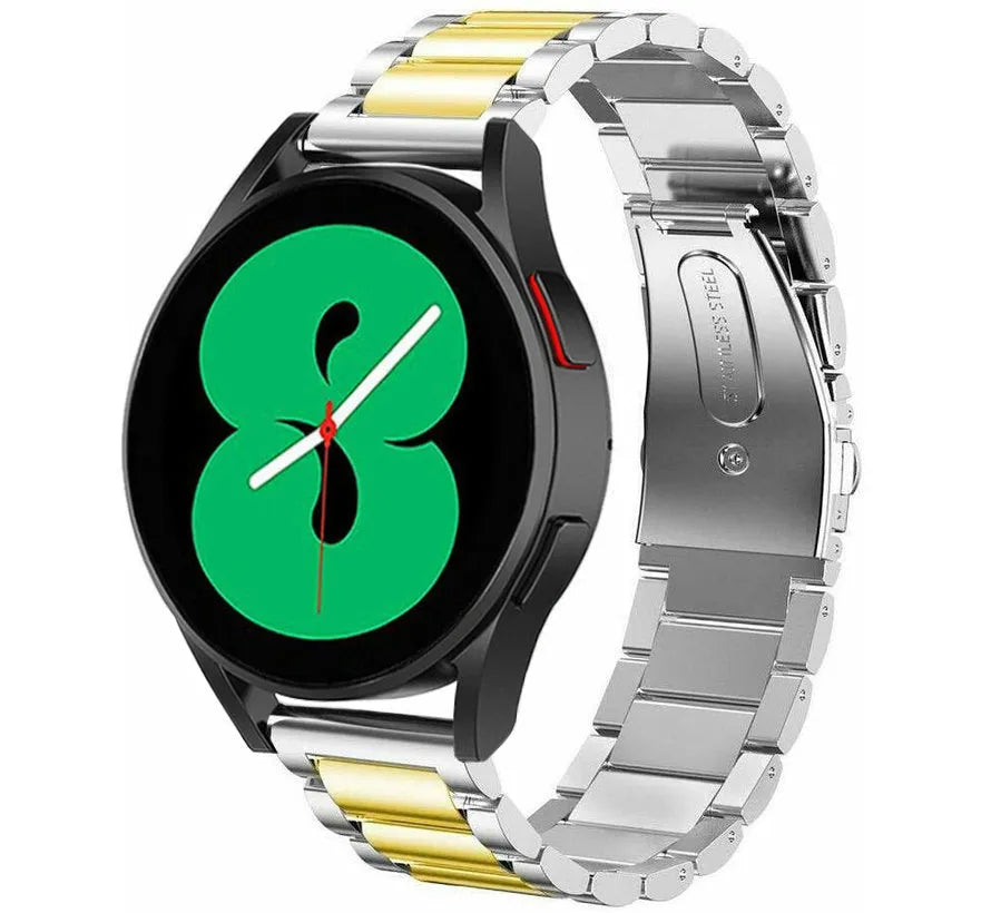 Steel Strap, silver/gold, on a watch, 3/4 front view