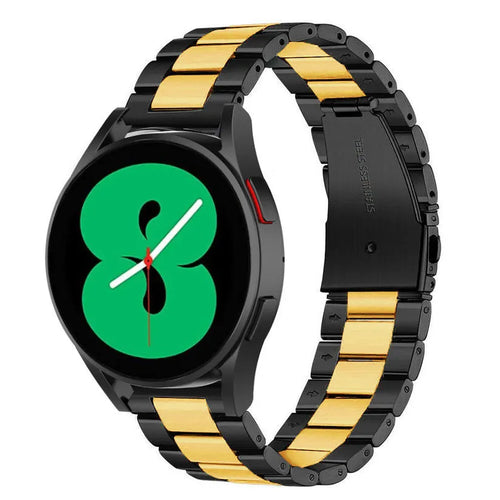 Steel Strap, black/gold, on a watch, 3/4 front view