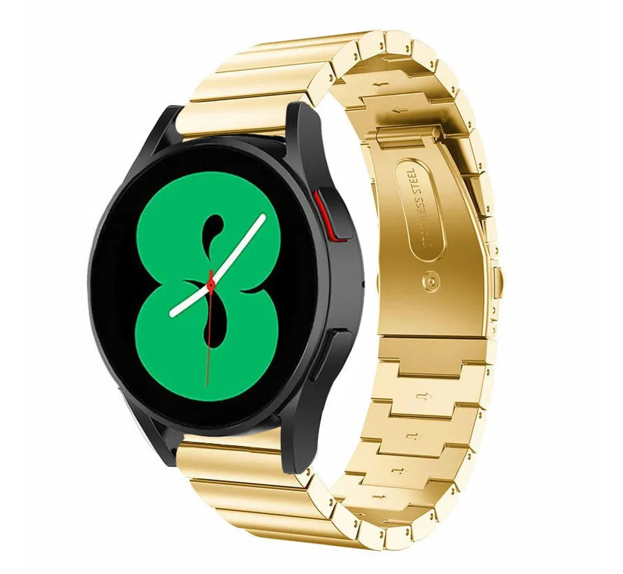 Premium Metal Strap, gold, on a watch, 3/4 front view
