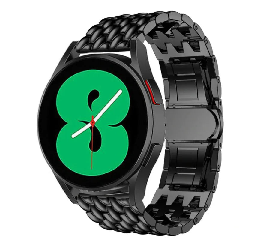 Steel Dragon Strap, black, on a watch, 3/4 front view