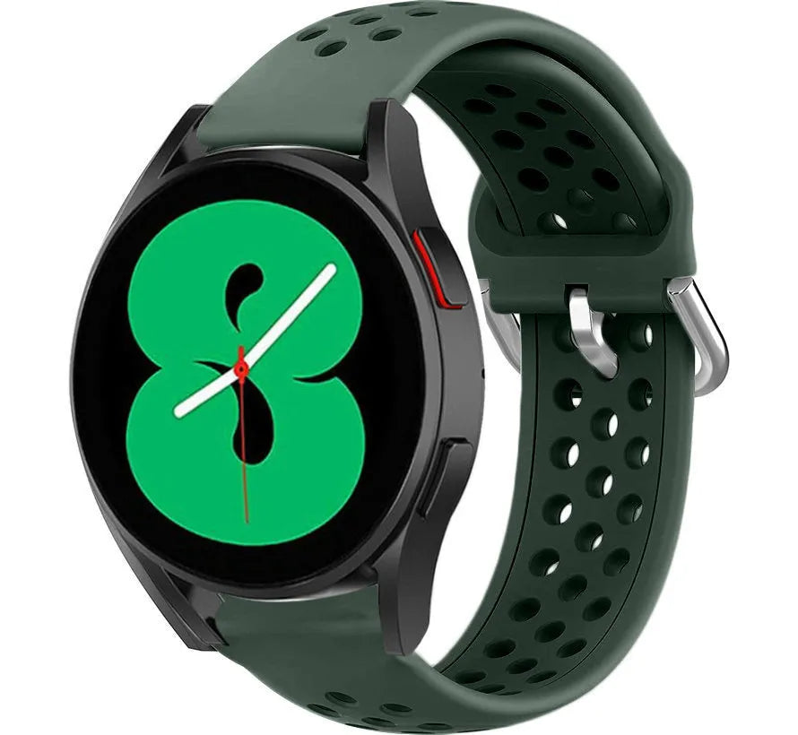 Breathable Silicone Strap, army green, on a watch, 3/4 front view
