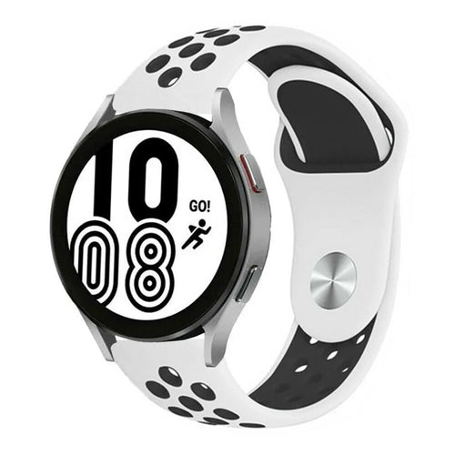 Silicone Sport Strap, white/black, on a watch, 3/4 front view