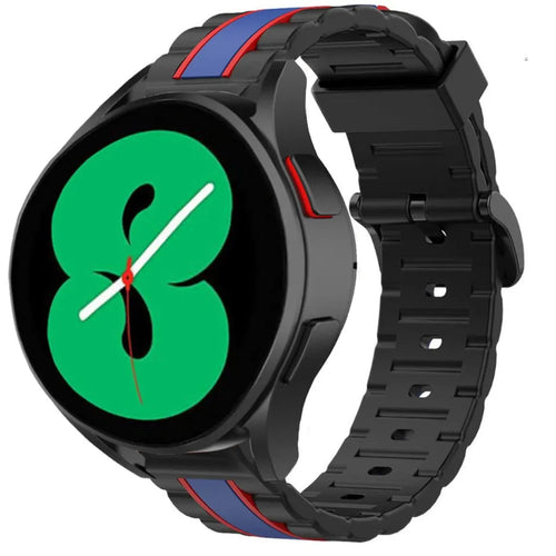 Silicone Special Edition Strap, black/blue, on a watch, 3/4 front view