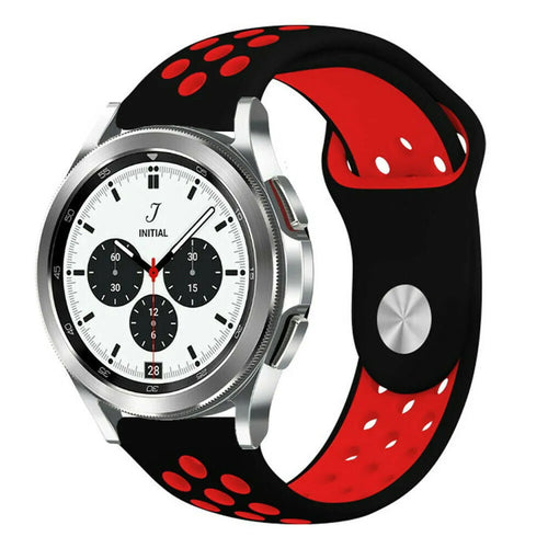 Silicone Sport Strap, black/red, on a watch, 3/4 front view