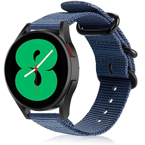 Nylon Buckle Strap, blue, on a watch, 3/4 front view