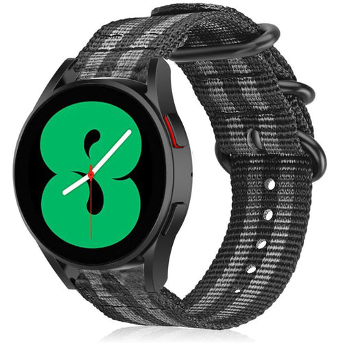 Nylon Buckle Strap, black/grey, on a watch, 3/4 front view