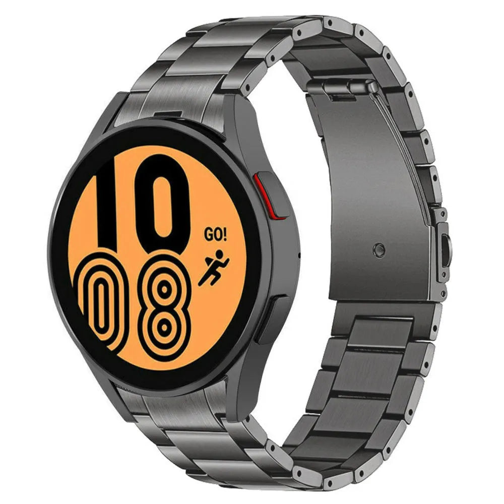 Titanium Strap, graphite, on a watch, 3/4 front view