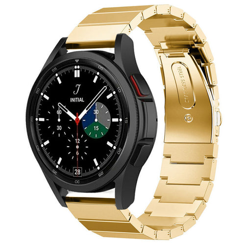 Premium Metal Strap, gold, on a watch, 3/4 front view