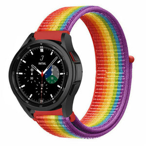 Nylon Strap, rainbow, on a watch, 3/4 front view