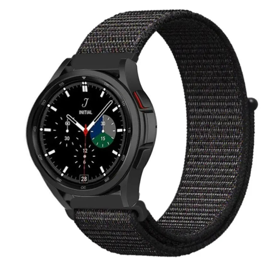 Nylon Strap, black, on a watch, 3/4 front view