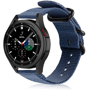 Nylon Buckle Strap, blue, on a watch, 3/4 front view