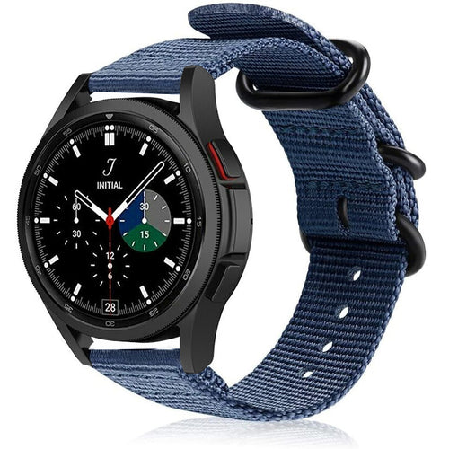 Nylon Buckle Strap, blue, on a watch, 3/4 front view