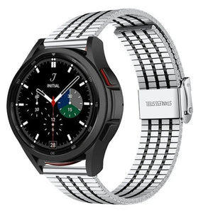 Fine Steel Strap, silver/black, on a watch, 3/4 front view
