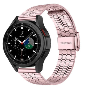 Fine Steel Strap, pink, on a watch, 3/4 front view
