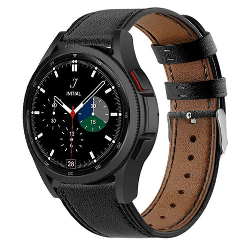 Modern Leather Strap, black, on a watch, 3/4 front view