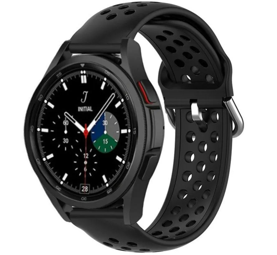 Breathable Silicone Strap, black, on a watch, 3/4 front view