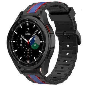 Silicone Special Edition Strap, black/blue, on a watch, 3/4 front view
