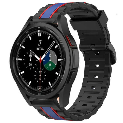Silicone Special Edition Strap, black/blue, on a watch, 3/4 front view
