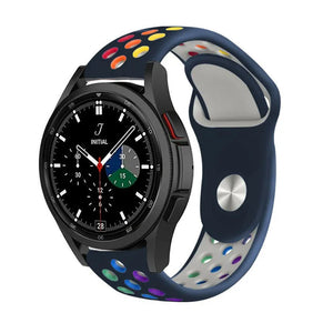 Silicone Sport Strap, dark blue/colourful, on a watch, 3/4 front view