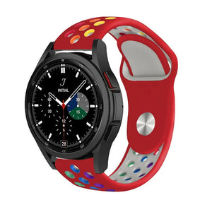 Silicone Sport Strap, red/colourful, on a watch, 3/4 front view