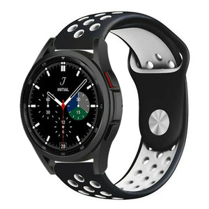 Silicone Sport Strap, black/white, on a watch, 3/4 front view
