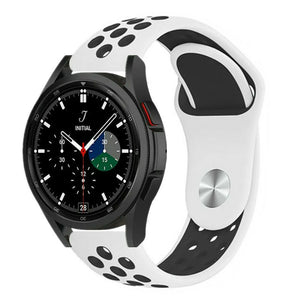 Silicone Sport Strap, white/black, on a watch, 3/4 front view